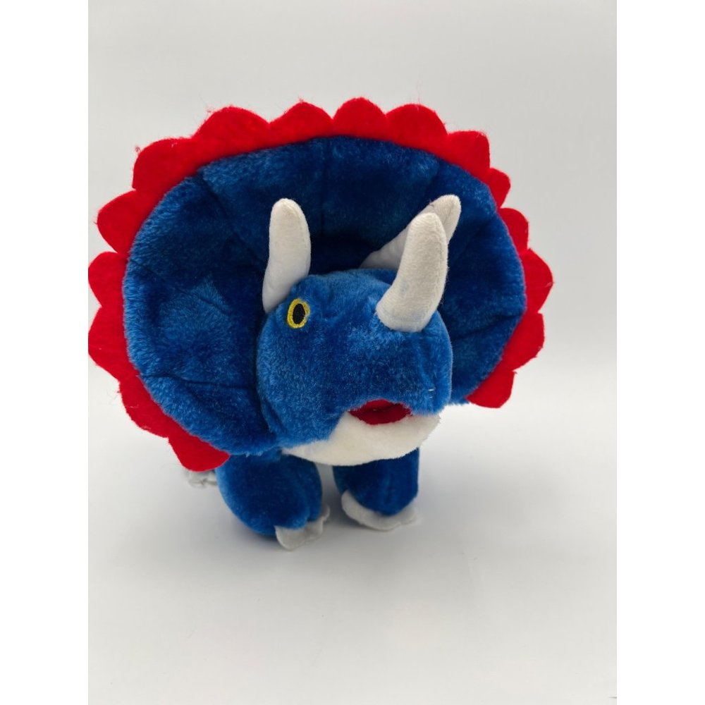 BJ Toy Company BLUE AND RED TRICERATOPS DINOSAUR Stuffed Animal PLUSH SOFT TOY